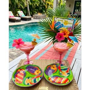 🩴 Poolside Vibe Bundle: 2 Clay Art Flip Flop Plates, 2 Margarita Glasses & Sign